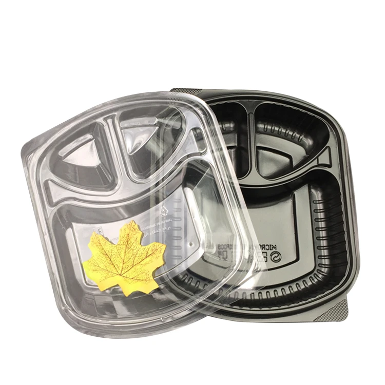 Food Grade PP plastic 3-Compatment food storage container disposable food  boxes with transparent lid