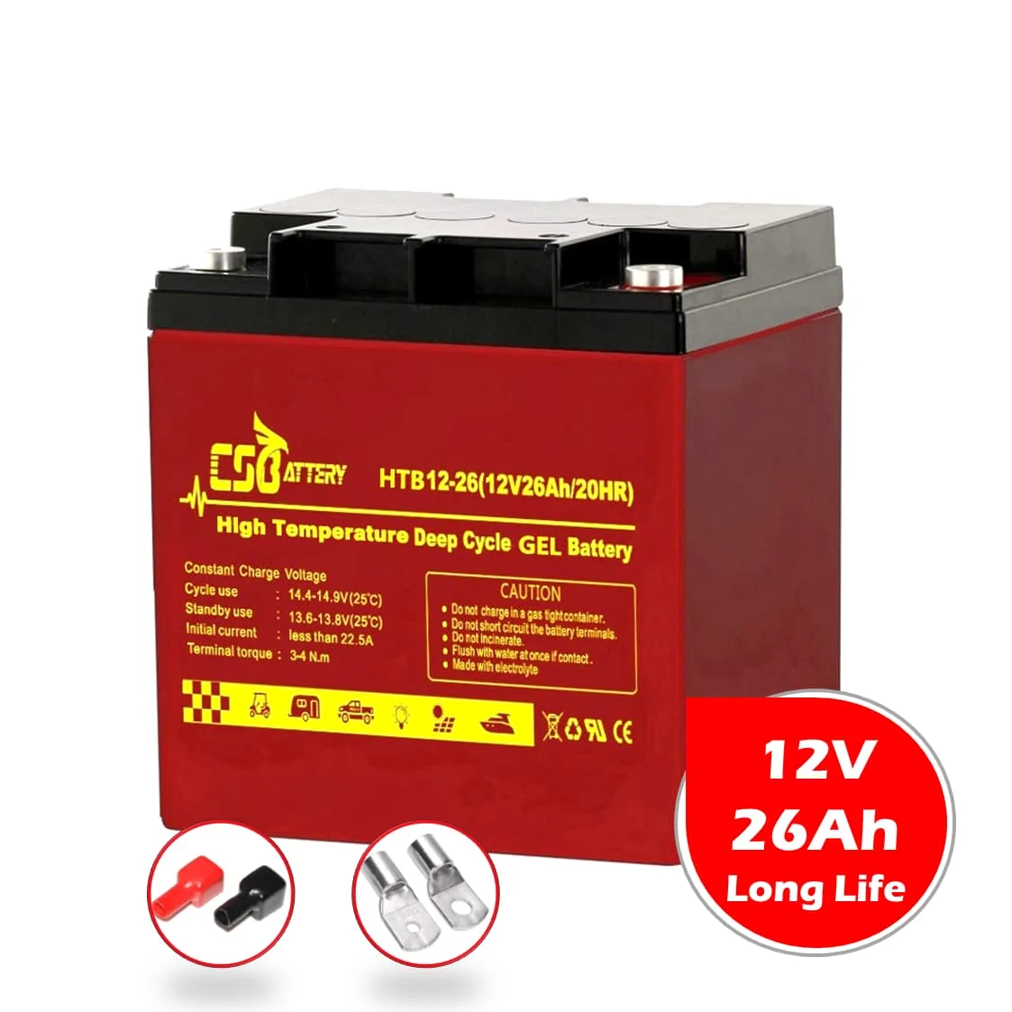 CSBattery HTB12-26 12V 26Ah rechargeable GEL Bateria for Electric Vehicle  golf car China factory  VS:Leoch/Trojan/ Ama