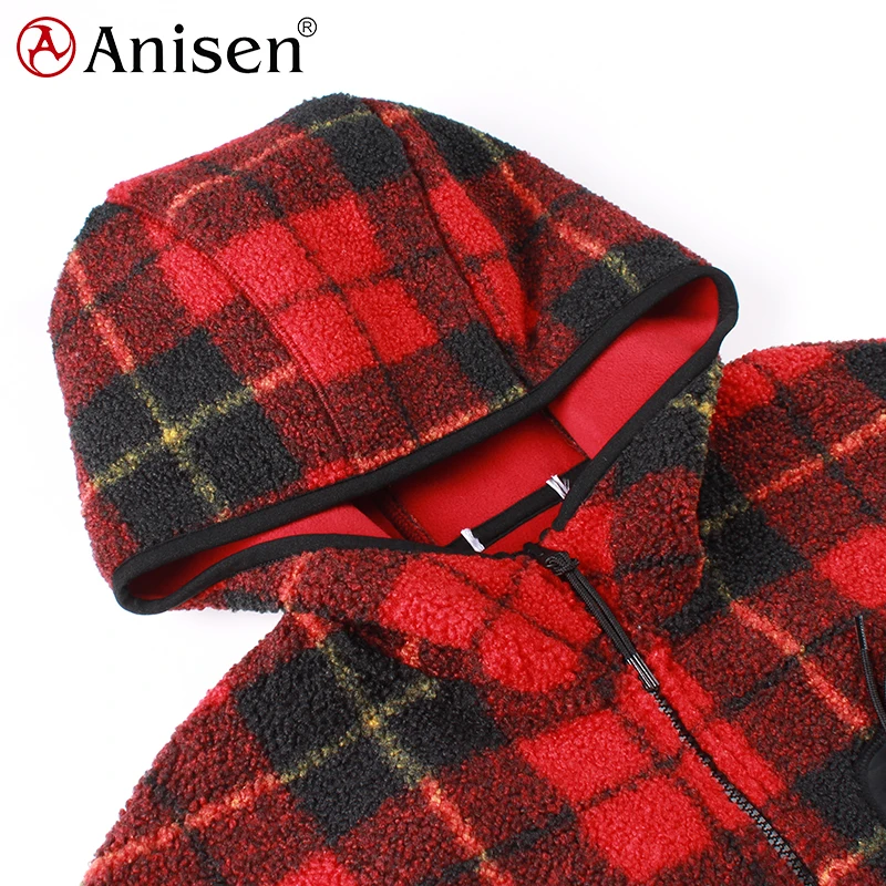 Low moq women sherpa fleece plaid jacket zip up custom logo winter women jacket with hood