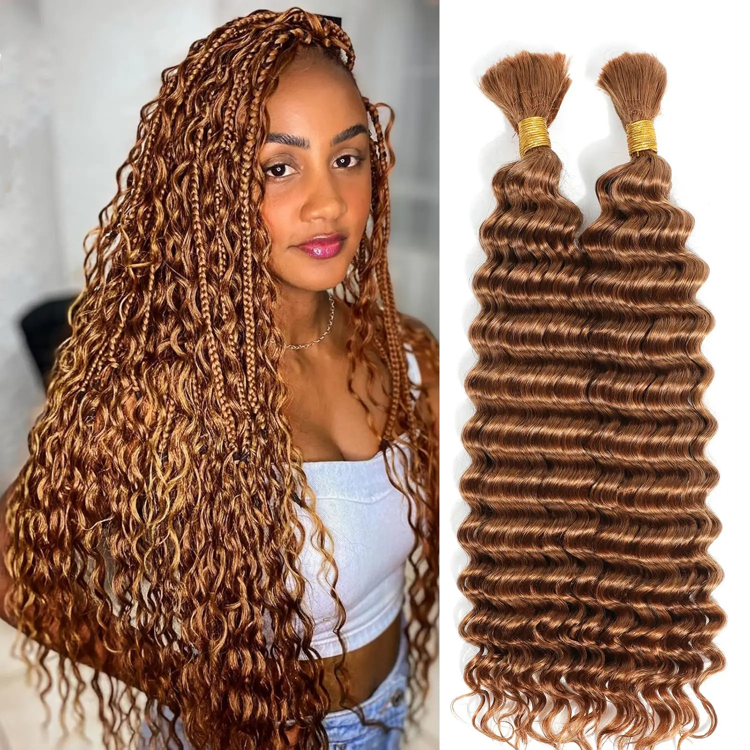 Color Deep Wave Bulk Human Hair for Micro Braids Without Weft,Bohemian Braids Curly No Knot 100% Unprocessed Human Hair