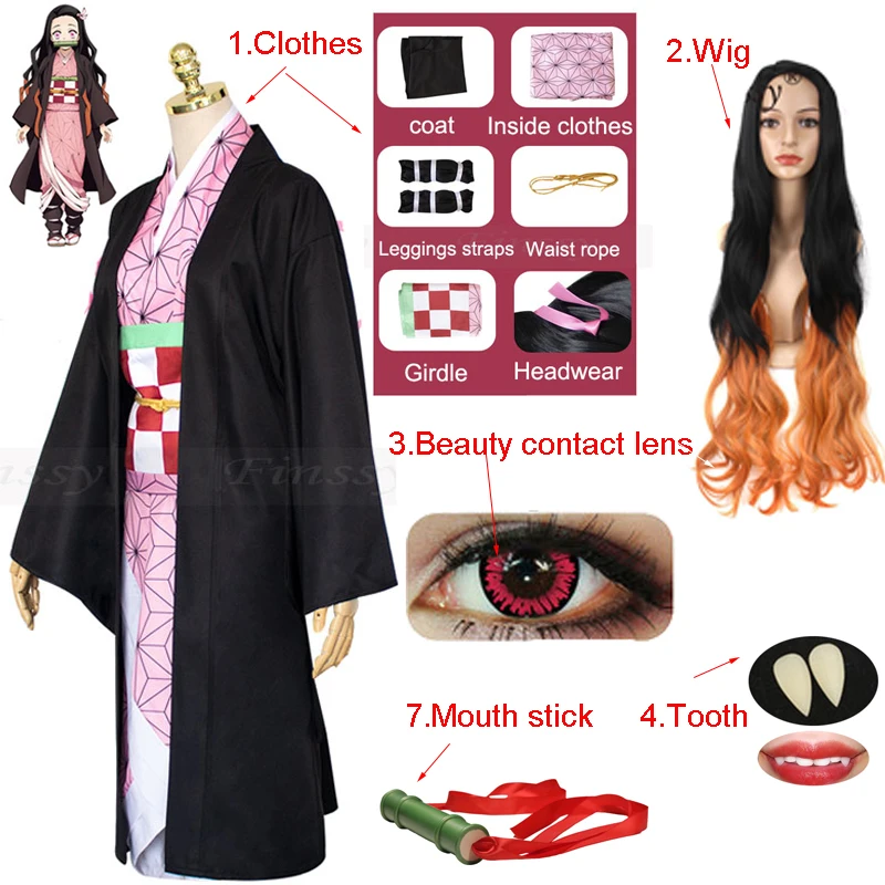 Anime Demon Slayer Kimetsu no Yaiba Kamado Nezuko Cosplay  Shoes Wig Adult Woman Cosplay Costume
