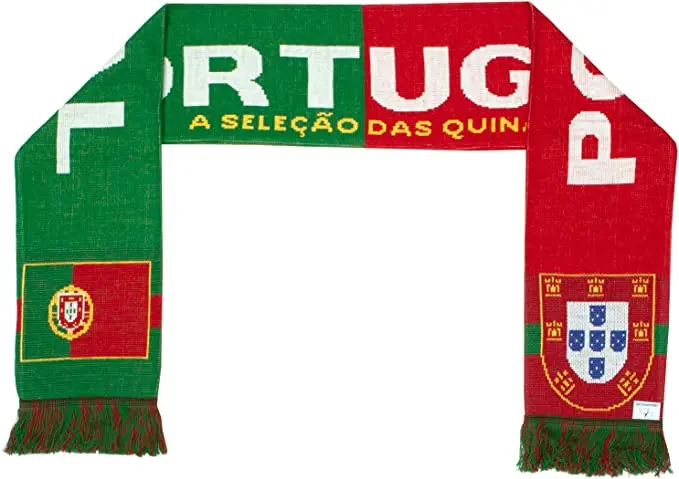 Customized Logo Odm Jacquard Sport Football Scarves Euro Contemporary Feature Classic Double-Sided Soccer Knit Portugal Scarf