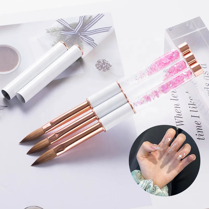 OEM LOGO 100% Pure Kolinsky Acrylic Nail Brush Colorful Metal Handle Nail Art Tools