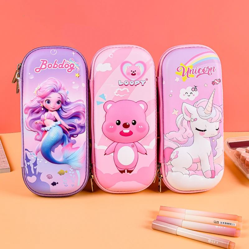 Kawaii  Stationery Pouch Zipper Cute Leather Eva Pencil Case Big For School Girls Pouches