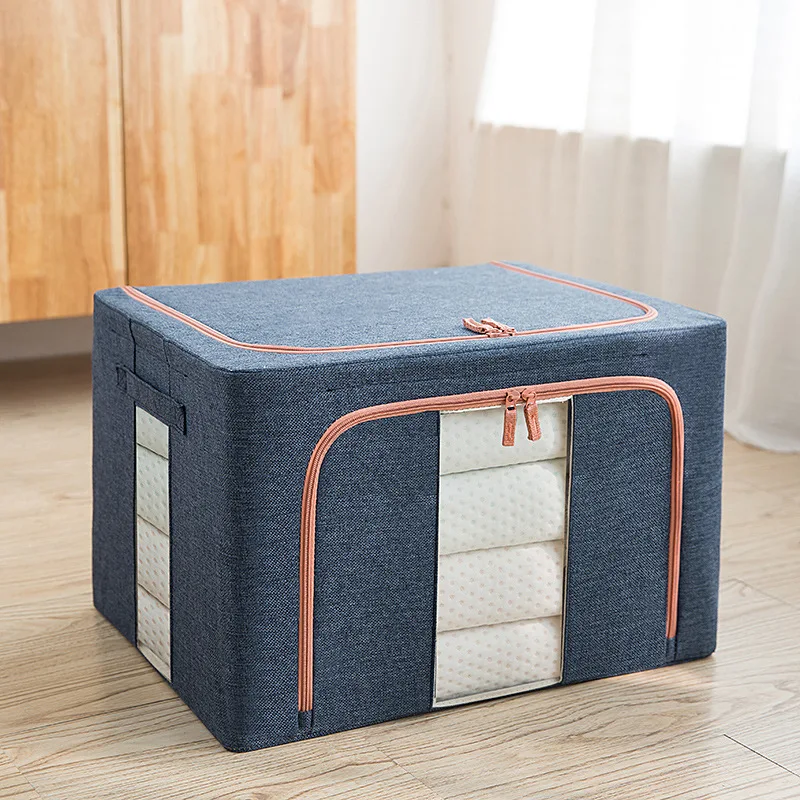 Cotton and linen metal frame foldable moisture-proof dustproof storage box with lid Oxford cloth storage box