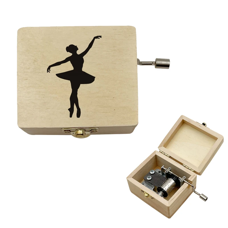 Custom Hand Crank Classic Music Box Dancer Song Music Box, Wholesale Wooden Cute Musical Birthday Gifts