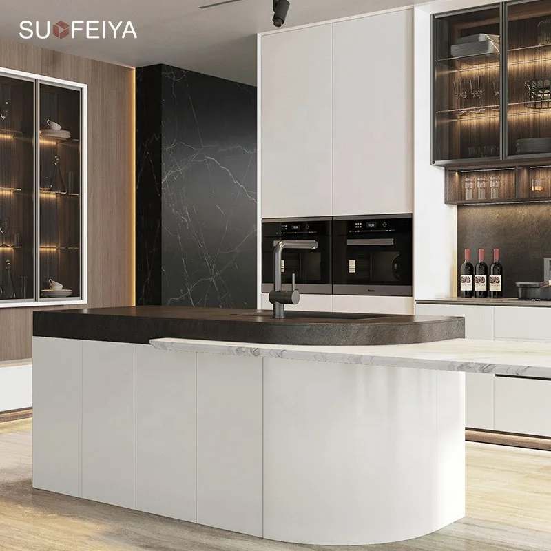 Suofeiya Wholesale Euro Home Cupboard PVC Gloss Solid Wood Flat-panel Kitchen Storage Cabinets