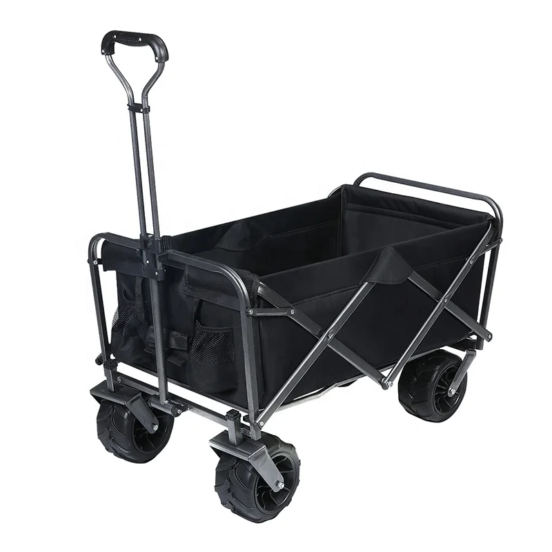 
Garden Metal Frame Camping Cart Trolley Hand Truck Collapsible Canopy Utility Travel Folding Beach Wagon 