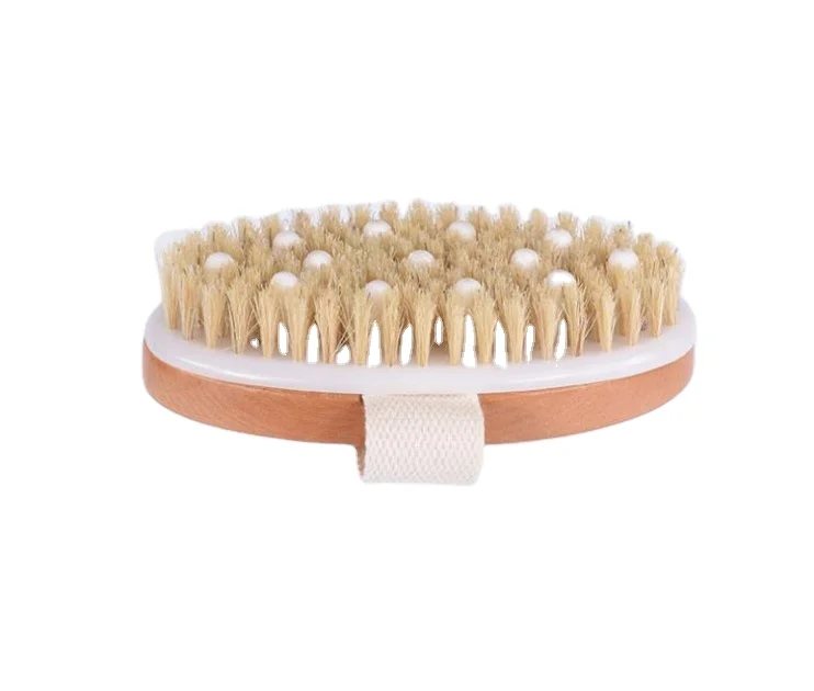 Customized Logo Natural Boar Bristles Bath Brush Exfoliating Dry Skin Massage PPR Beads Bath Brushes For Body