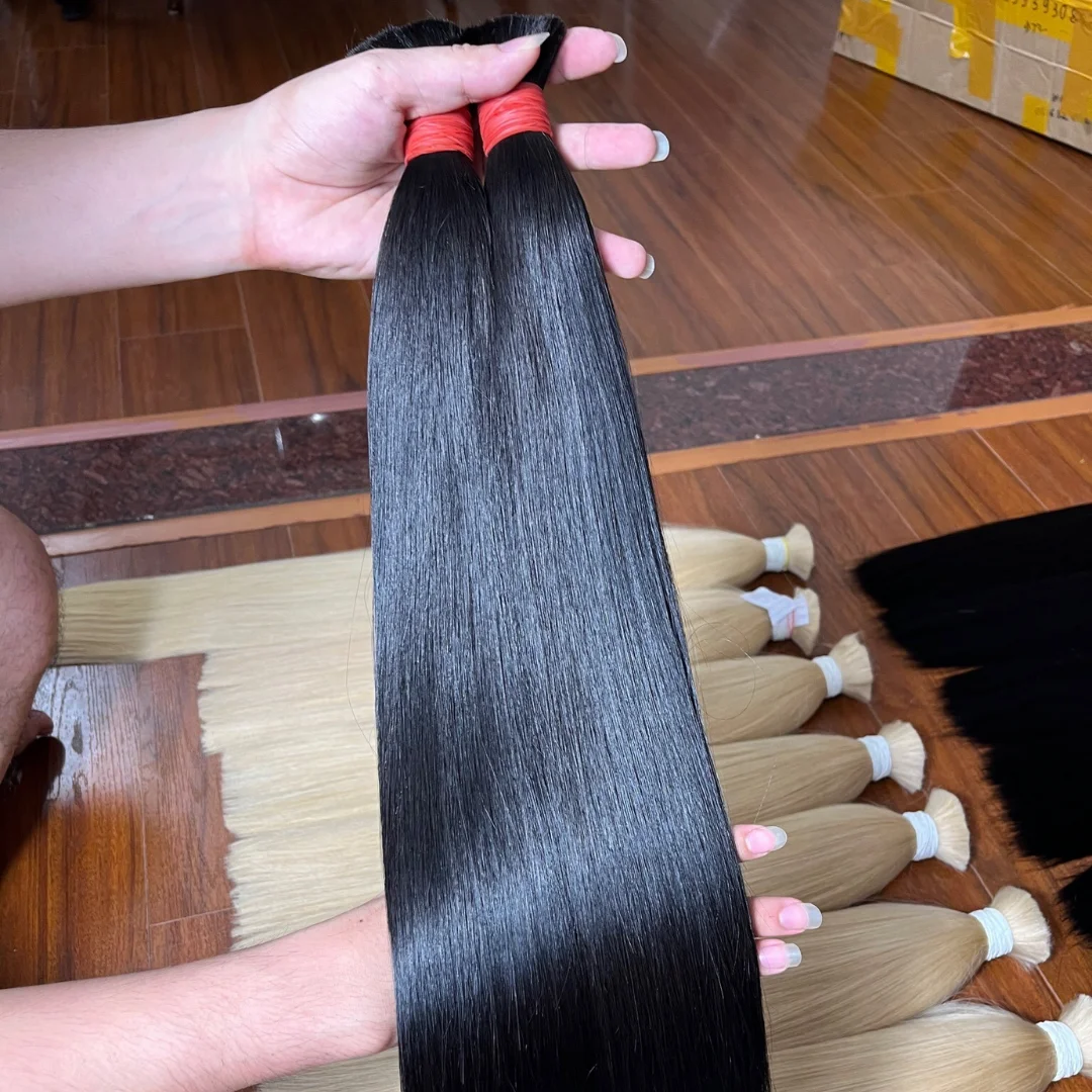 Bulk Hair - Luxurious Bone Straight Hair Extensions, Jet Black Color, Silky Smooth Texture, Perfect for Hairstyles
