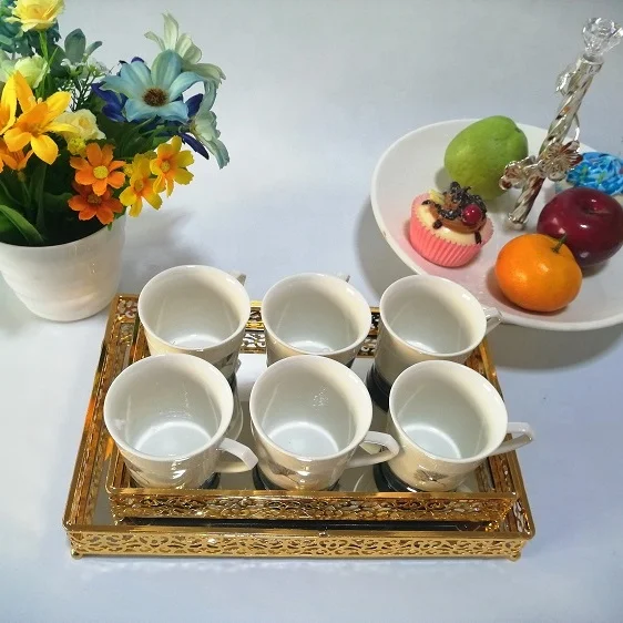Gold Serving Vintage Mirror Arab Tea Tray Mirror Tray Oval  Design Home Decor Coffee Cup Storage Tray
