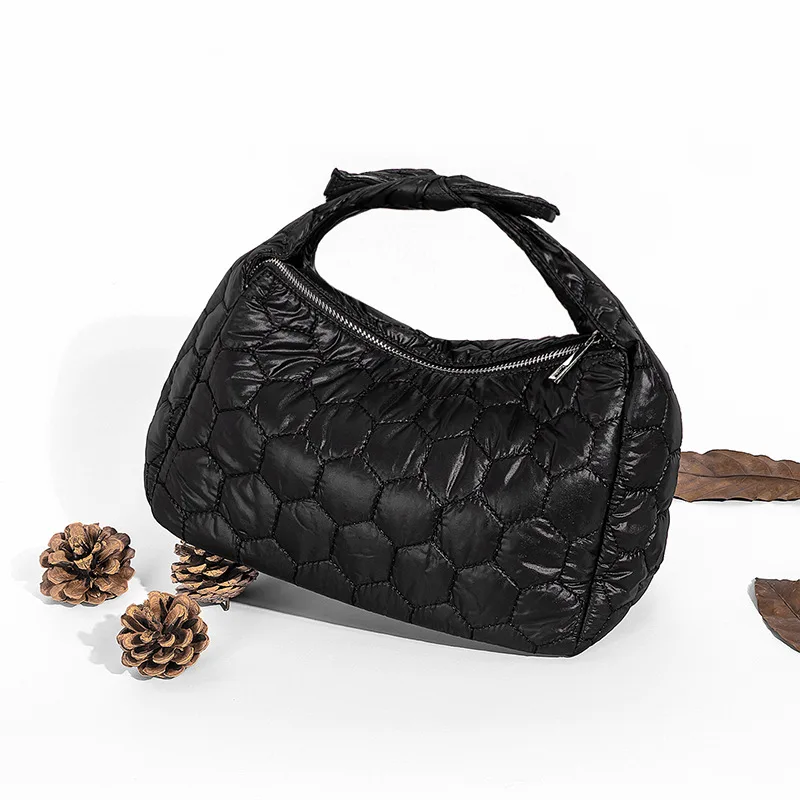FANXI Nylon Women Handbag Purse Plain Should Bag Fabric Cotton Filled Hexagonal Quilting Puffy Bags