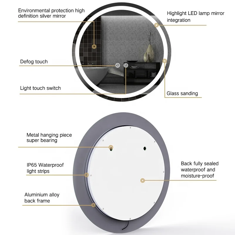  Guzex Smart Bathroom Vanity Mirror Led Light Hair Wall Touchscreen Illuminated Hotel Round Modern