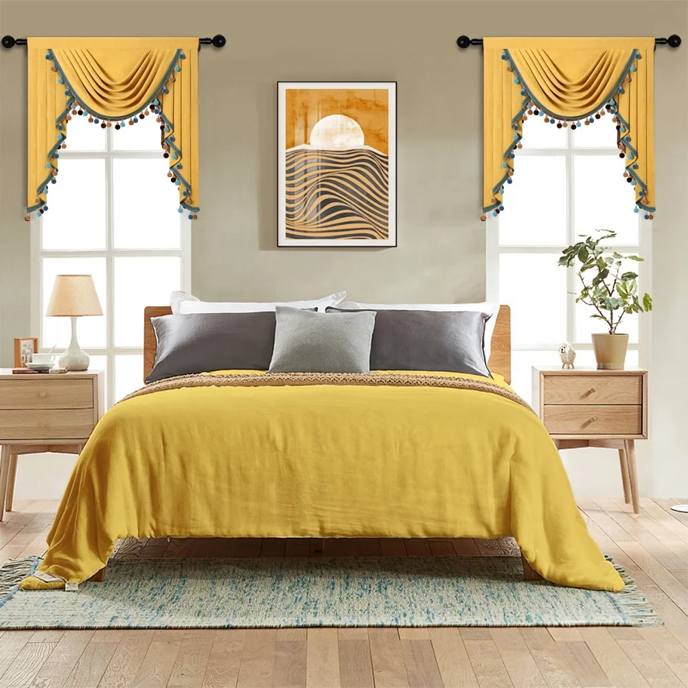 Modern Cream Velvet Curtain Valance Set Living Room Chinese Blackout Cortina Waterfall Pelmet for Home Ready Made