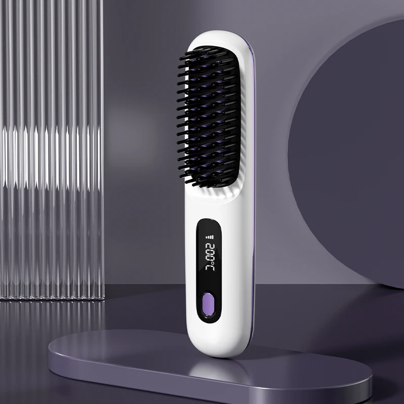 Upgraded Portable Cordless Hair Straightener Brush USB Rechargeable Hot Comb 2 in 1 Negative Iron Wireless Hair Straight Comb