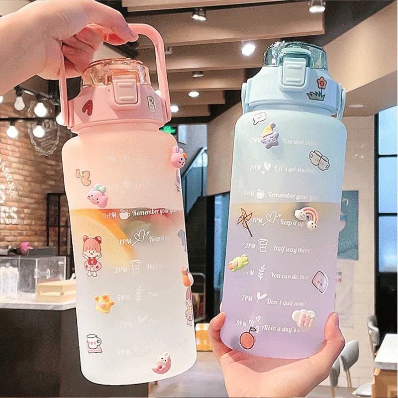Clear plastic kawaii water bottle portable cool drinking water bottle with straw