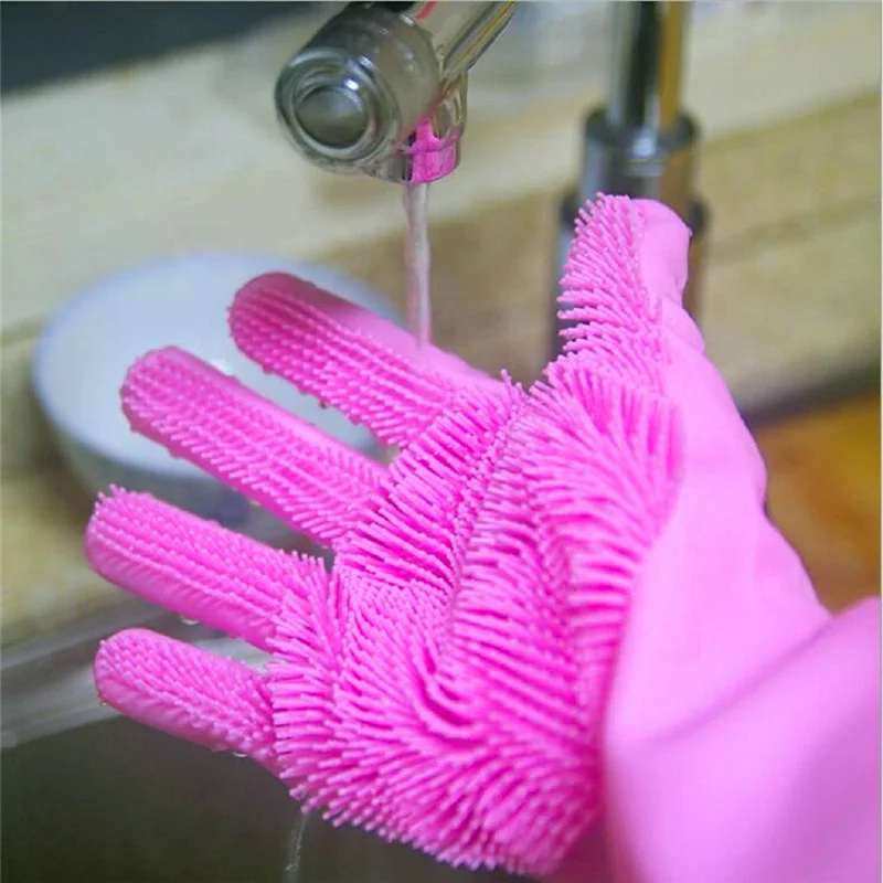Dishwashing Cleaning Gloves Silicone Rubber Sponge Glove Household Scrubber Kitchen Clean Tools Dropshipping Kitchen