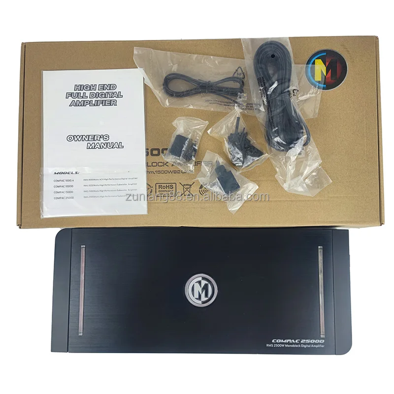 Monoblock car sound subwoofer amplifier 2 channel Bass Amplifiers RMS 2500W Linkable Mono Block car amplifier 2 channel Class D