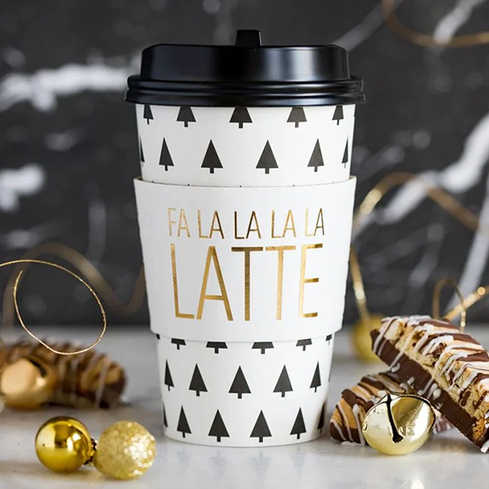custom Christmas Party Cup Sleeves Assorted Colors Hot Chocolate Coffee Tea Corrugated Paper Cup Sleeves in Red White style