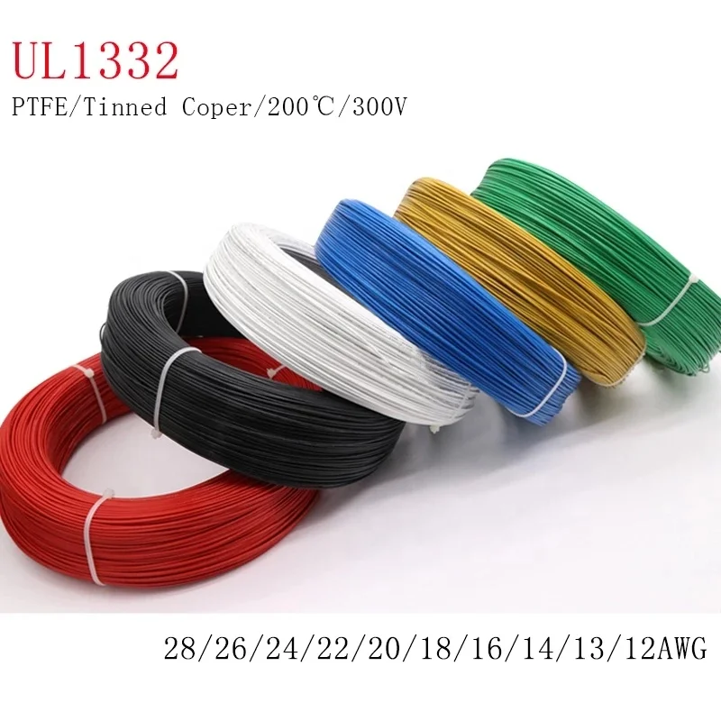 UL1332 PTFE Wire FEP Plastic Insulated High Temperature Electron Cable For 3D Printer 28/26/24/22/20/18/16/14/13/12/10AWG