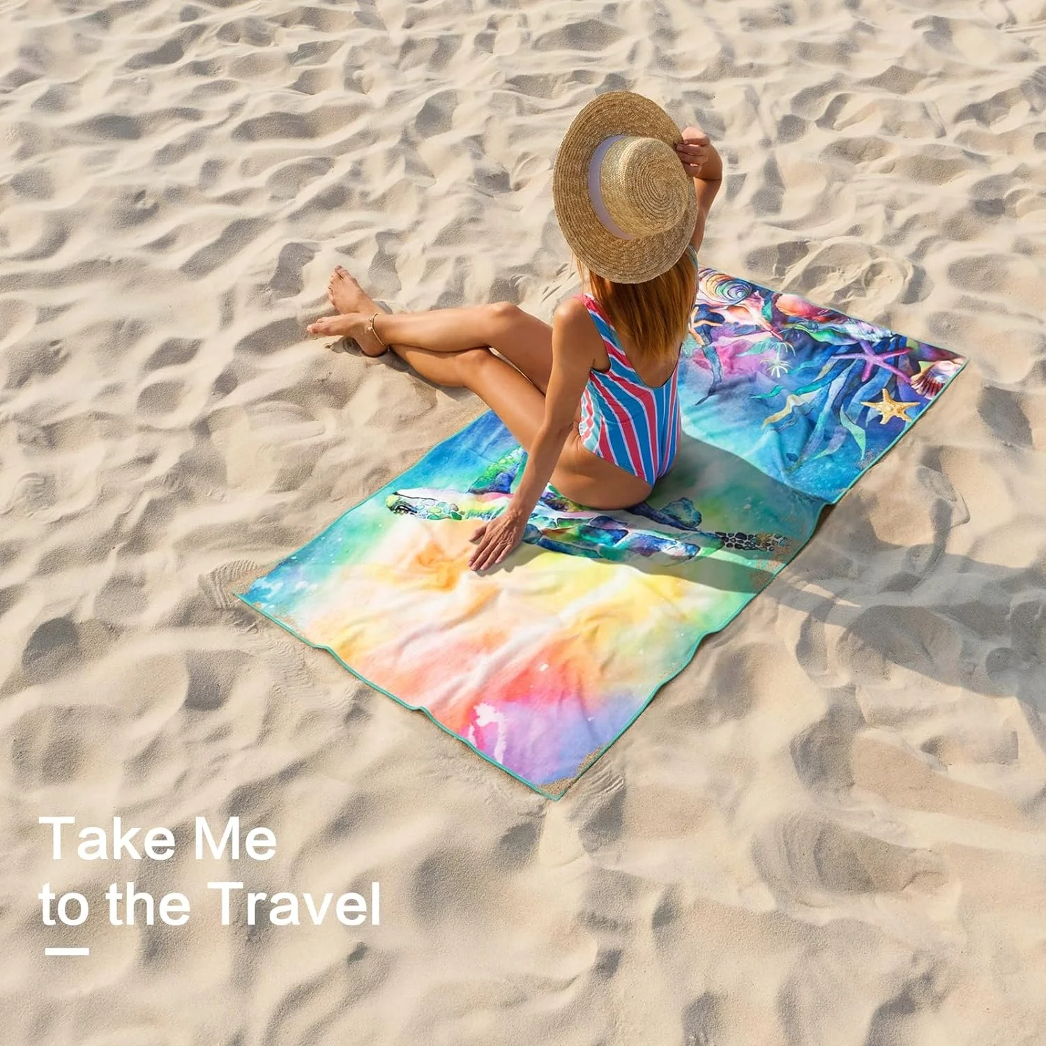 Turtle Tropical Blue Colors with Unique Design Extra Large Towels With Logo Custom Print Microfiber for Kids Adult Beach Towel