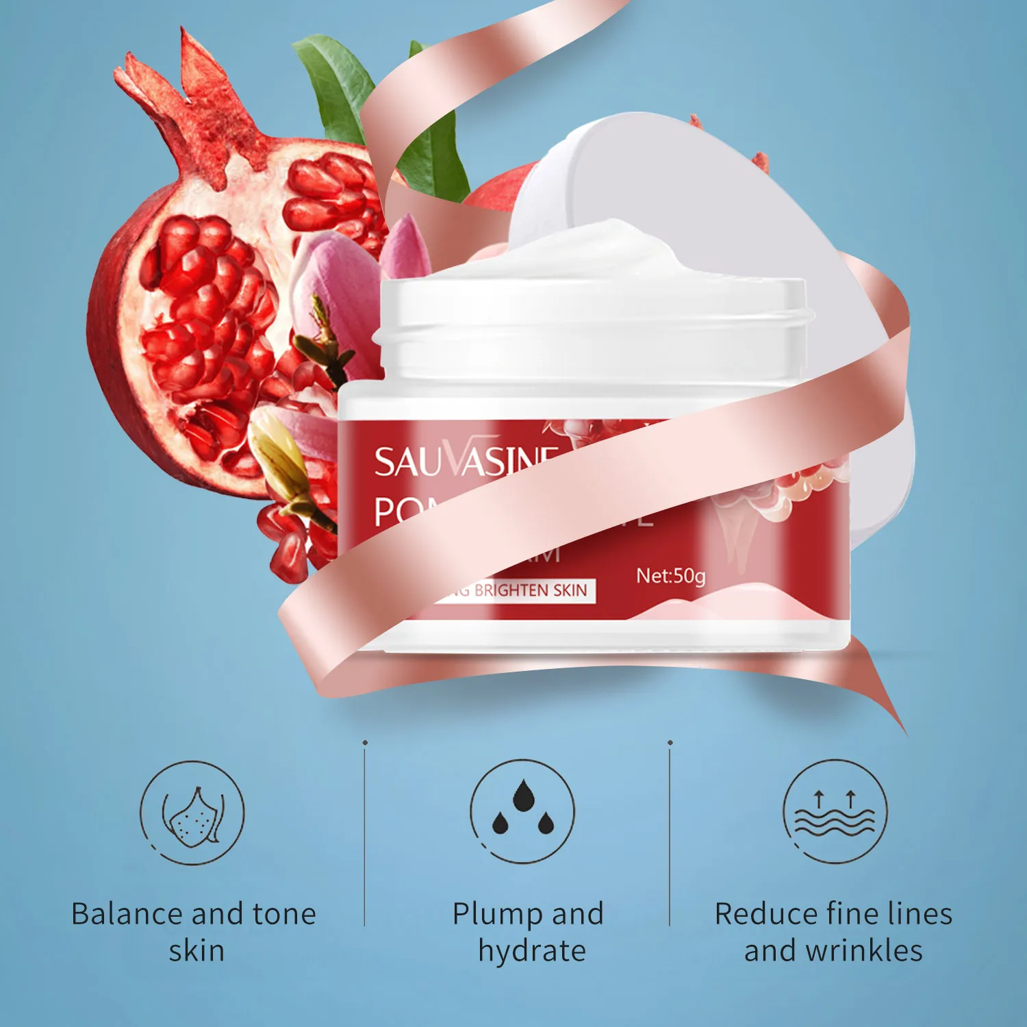 Whitening Brightening Repairing Skin Face Moisturizer Night Cream Red Pomegranate Face Cream