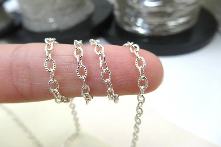Wholesale hight quality S925 silver ribbed cable chain for DIY necklace accessory