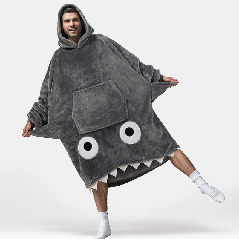 Sample Available Winter Oversize Hoodie Blanket Sleeves Sweatshirt Plaid Women Pocket Hooded Sweat Wearable Blanket