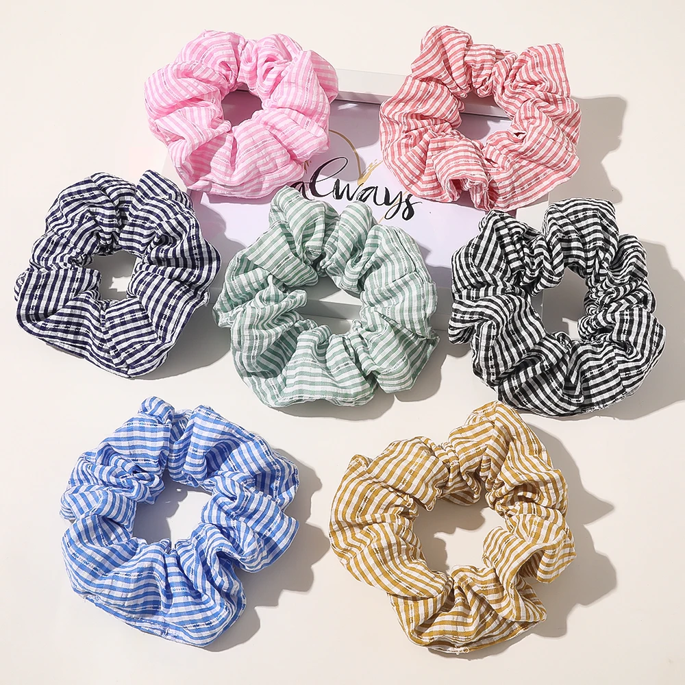 QIYUE High Grade Striped Elastic Hair Ties Korean Custom Large Fancy Hair Scrunchies