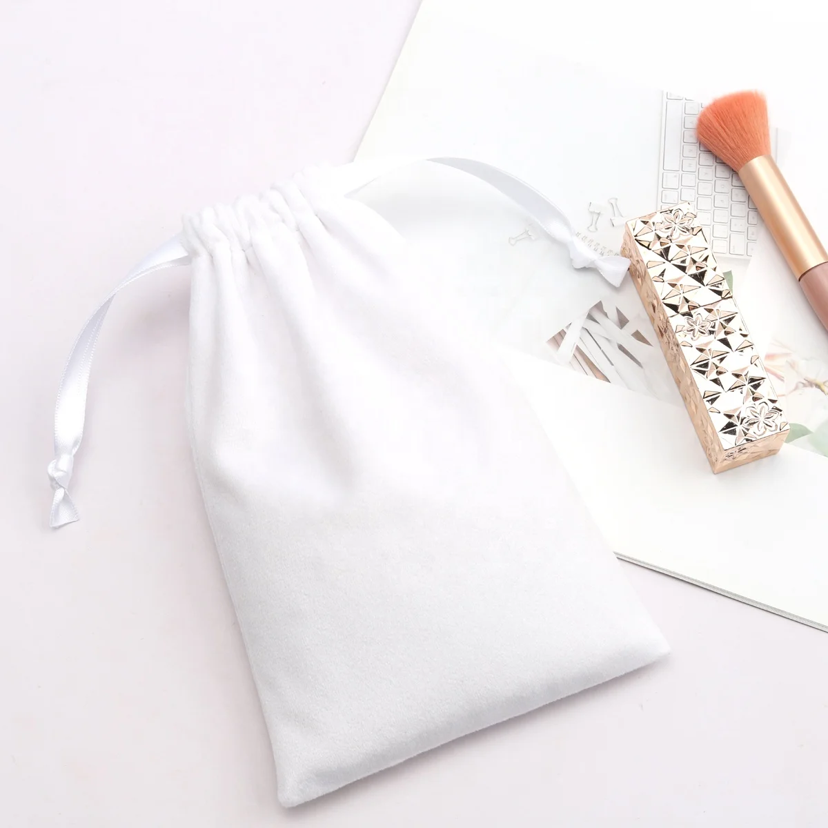 High End White Velvet Gift Drawstring Bag For Shaver Luxury Soft Jewelry Watch Packing Dust Pouch