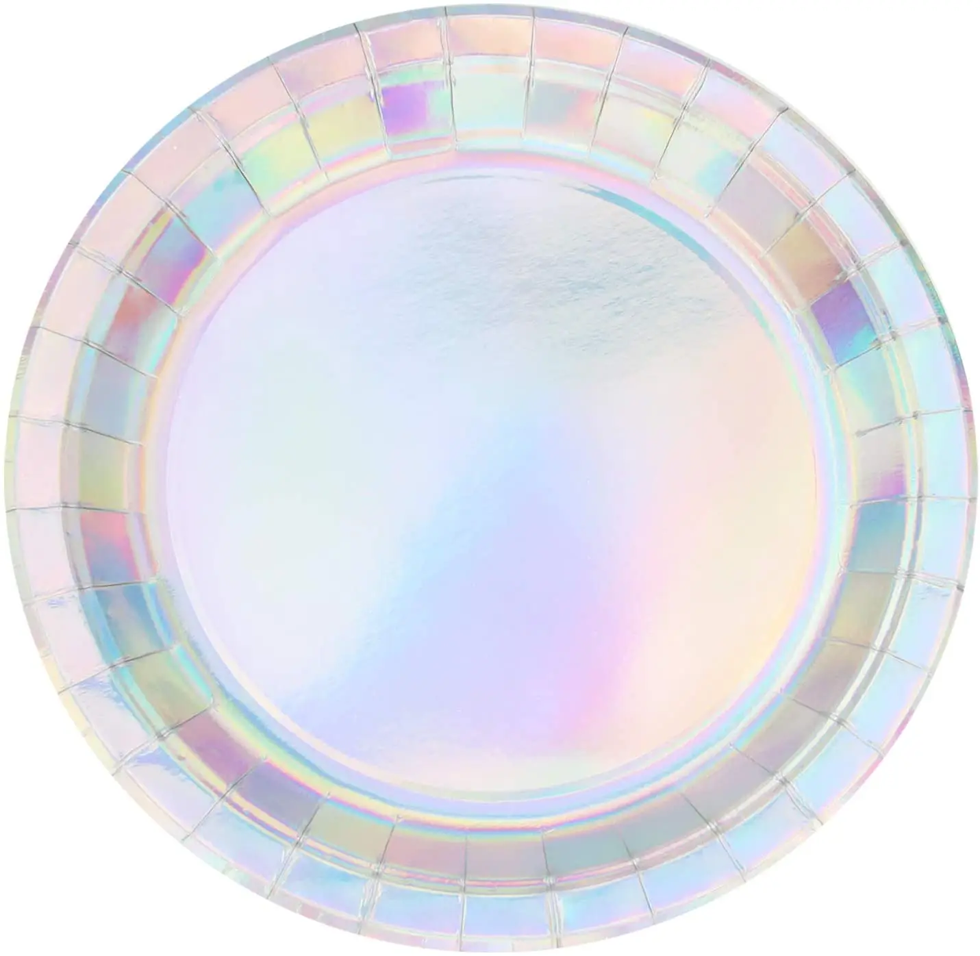 Favor Party Supplies Holographic Silver Foil Round 9 inch Disposable Paper Plate