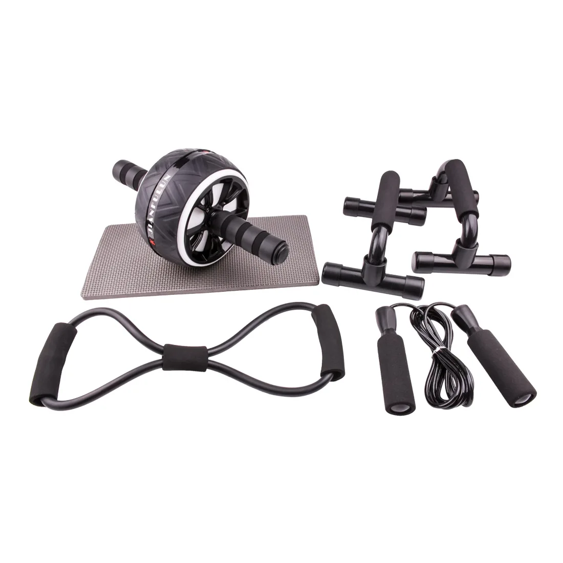 Anti-slip good quality ultra-wide abdominal widened ab wheel roller abs set of 5 pieces including Tensioner  and jumping rope