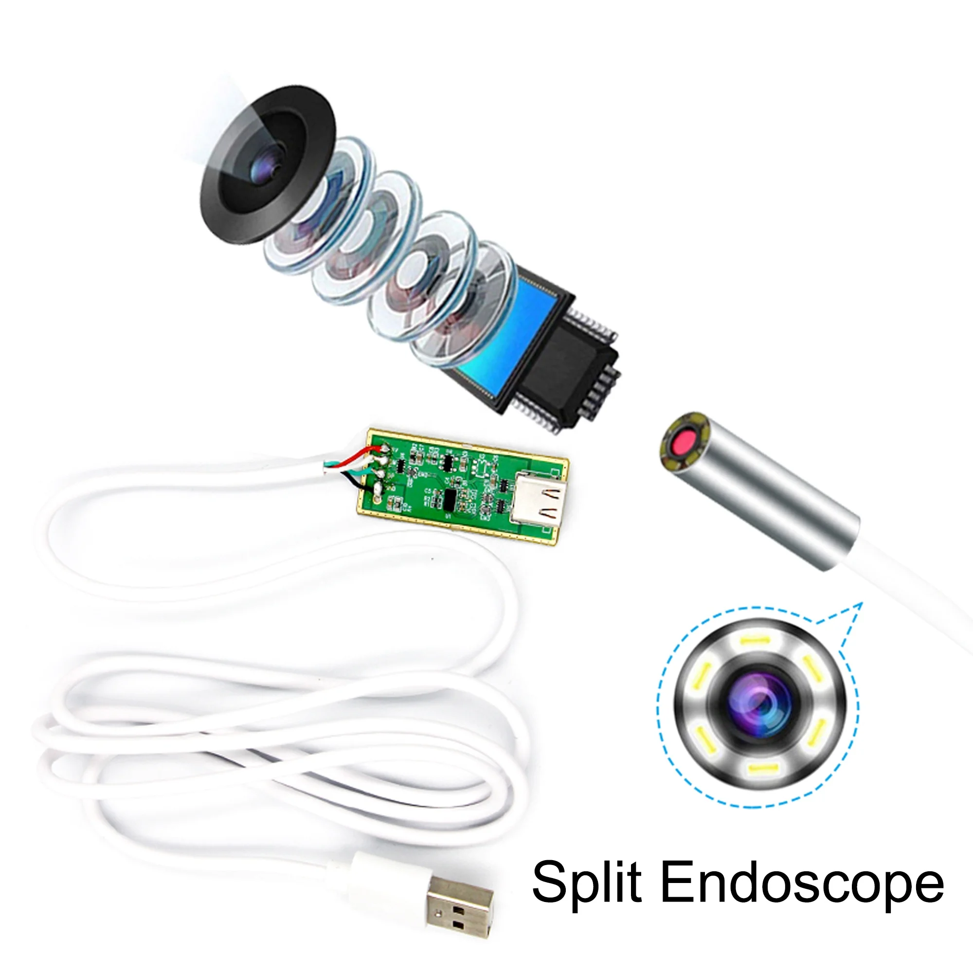 Split type 3.9mm Diameter 1mp 720P HD Usb Industrial Emedical endoscope Camera module with 6pcs LED Light
