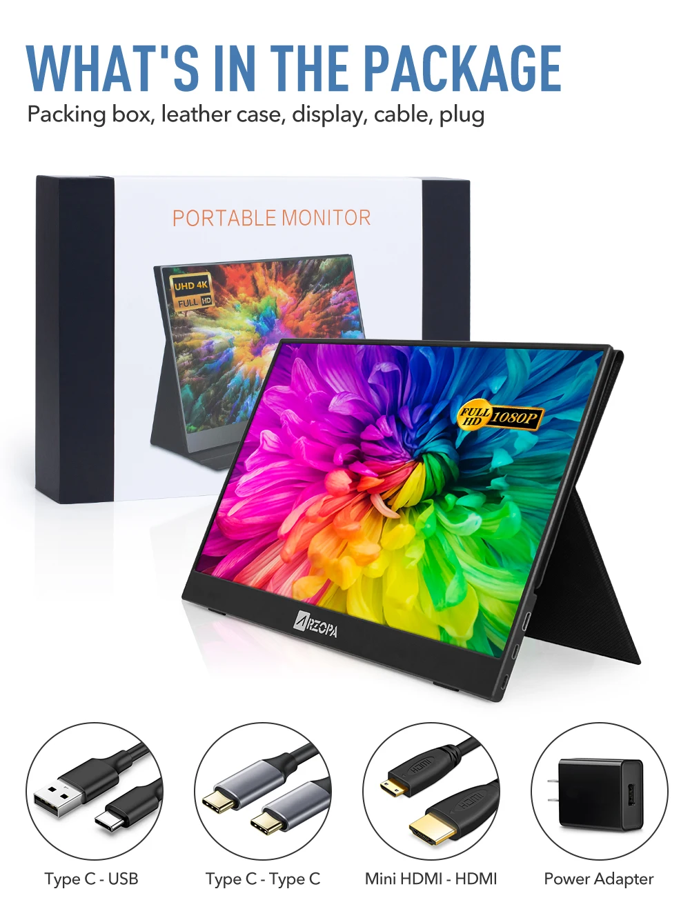 extended screen for laptop 15.6 portable monitor for laptop 4k IPS Ultra Slim 1920X1080 Type C Connector AR1561080P-1