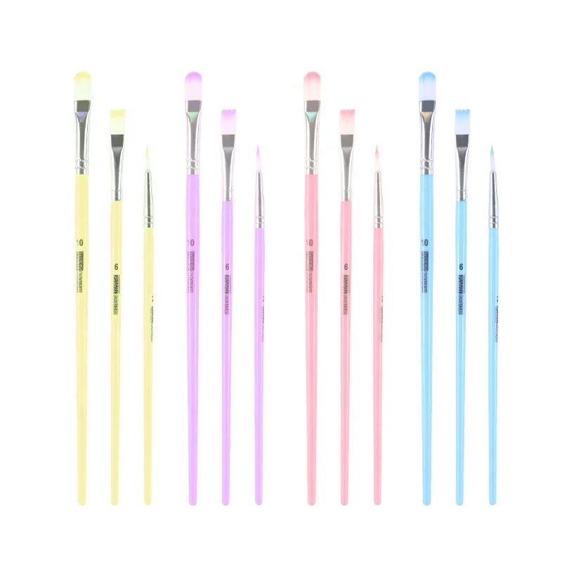 Giorgione Manufacturer 3pcs Flat Round Brushes Paint Head Plastic Handle Nylon Hair Paintbrush For Watercolor Painting