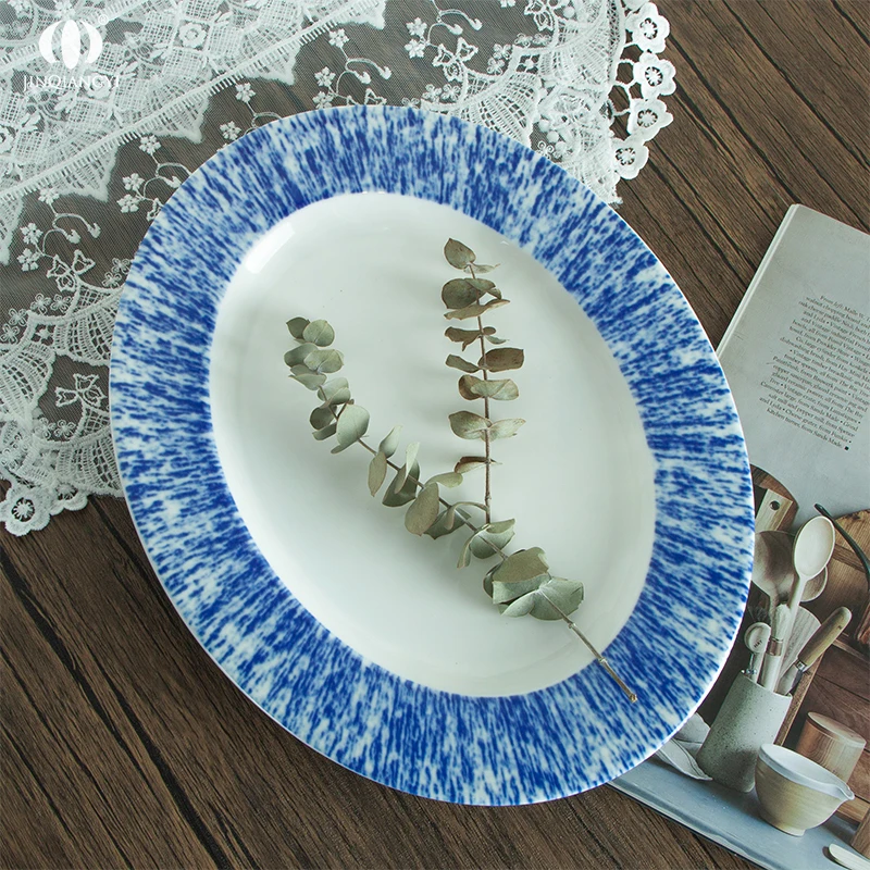 13.5 inch Ceramic Oval Plates Serving Platter Restaurant Porcelain Dinner Plates Large Long Serving Tray Dish Plates for Food