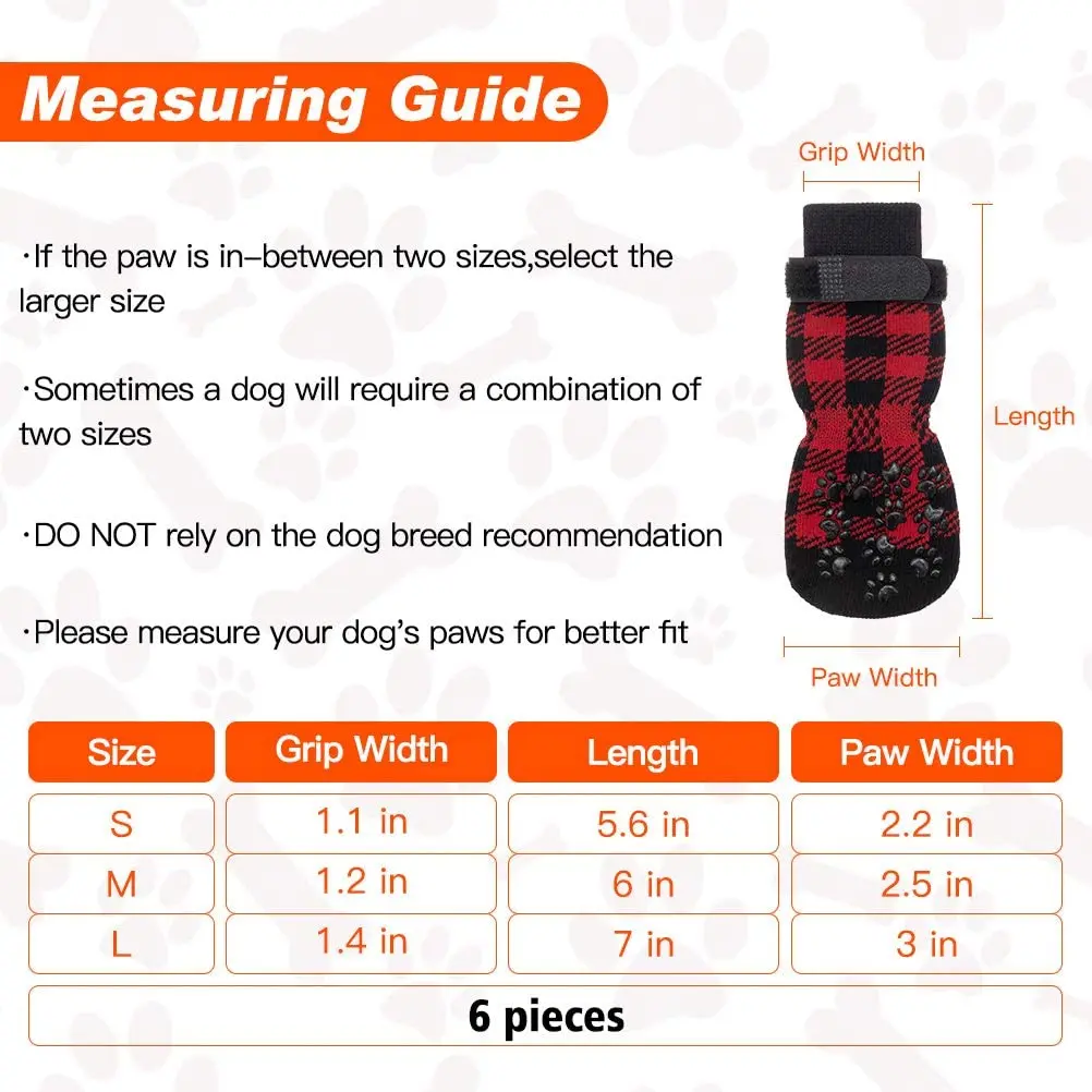 Plaid Dog Paw Protector for Floor Indoor, Anti-Slip Dog Socks Wholesale For Small Medium Dogs