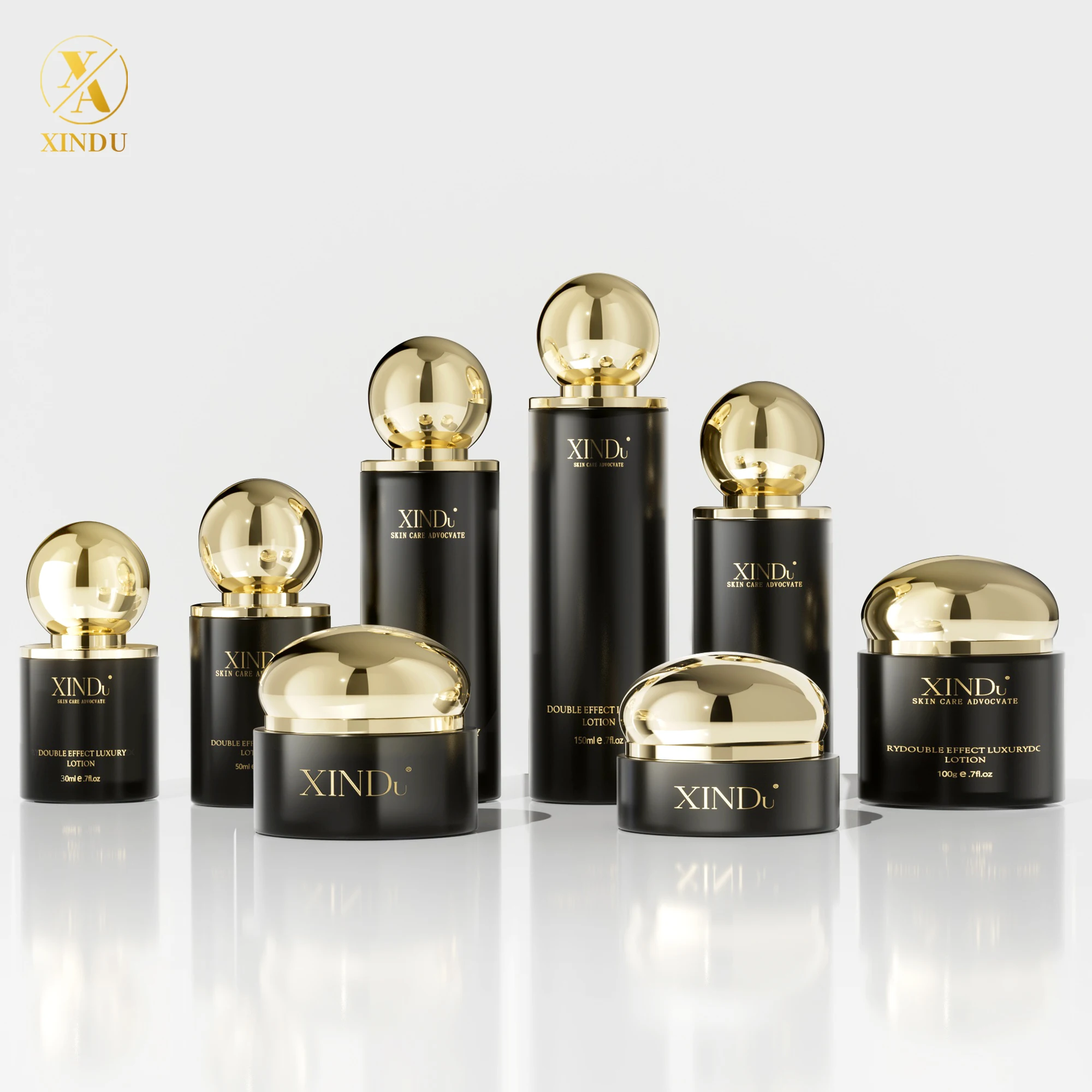 Round Cover Cap Glass Bottles 30g 50g 100g Cosmetic Cream Jar with 120ml 150ml Bottle Gold Cosmetic Packaging Set