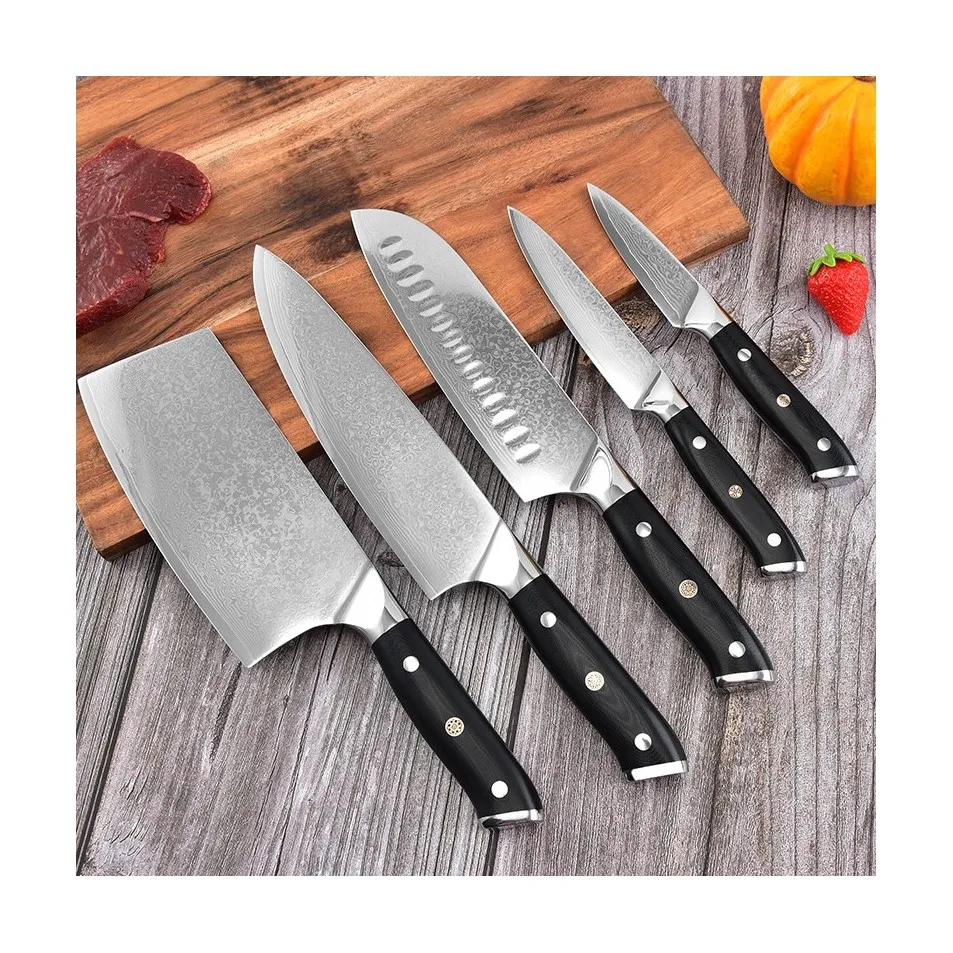 Manufacturers Hot 5pcs Damascus Knife Set 67 Layers Vg10 Chef Knife Set With g10 Handle