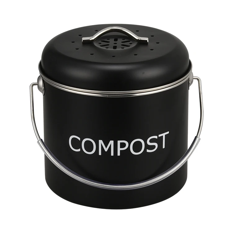 4 5 6 Liters stainless steel iron household food waste trash can compost bin pail charcoal carbon filter