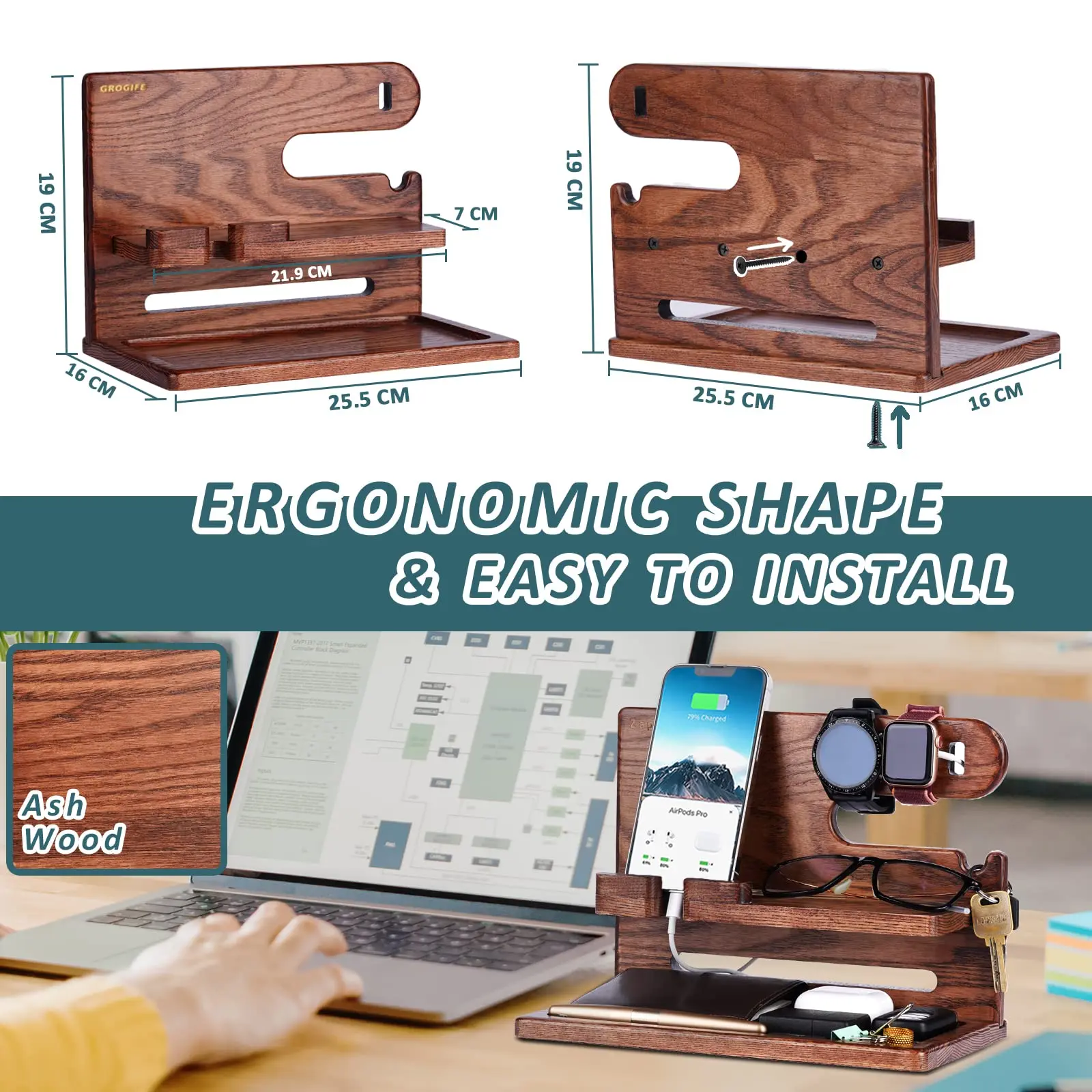 Walnut Phone Docking Station - Handmade Nightstand Organizer, Desk Organizer - Birthday, Anniversary, Christmas Gifts