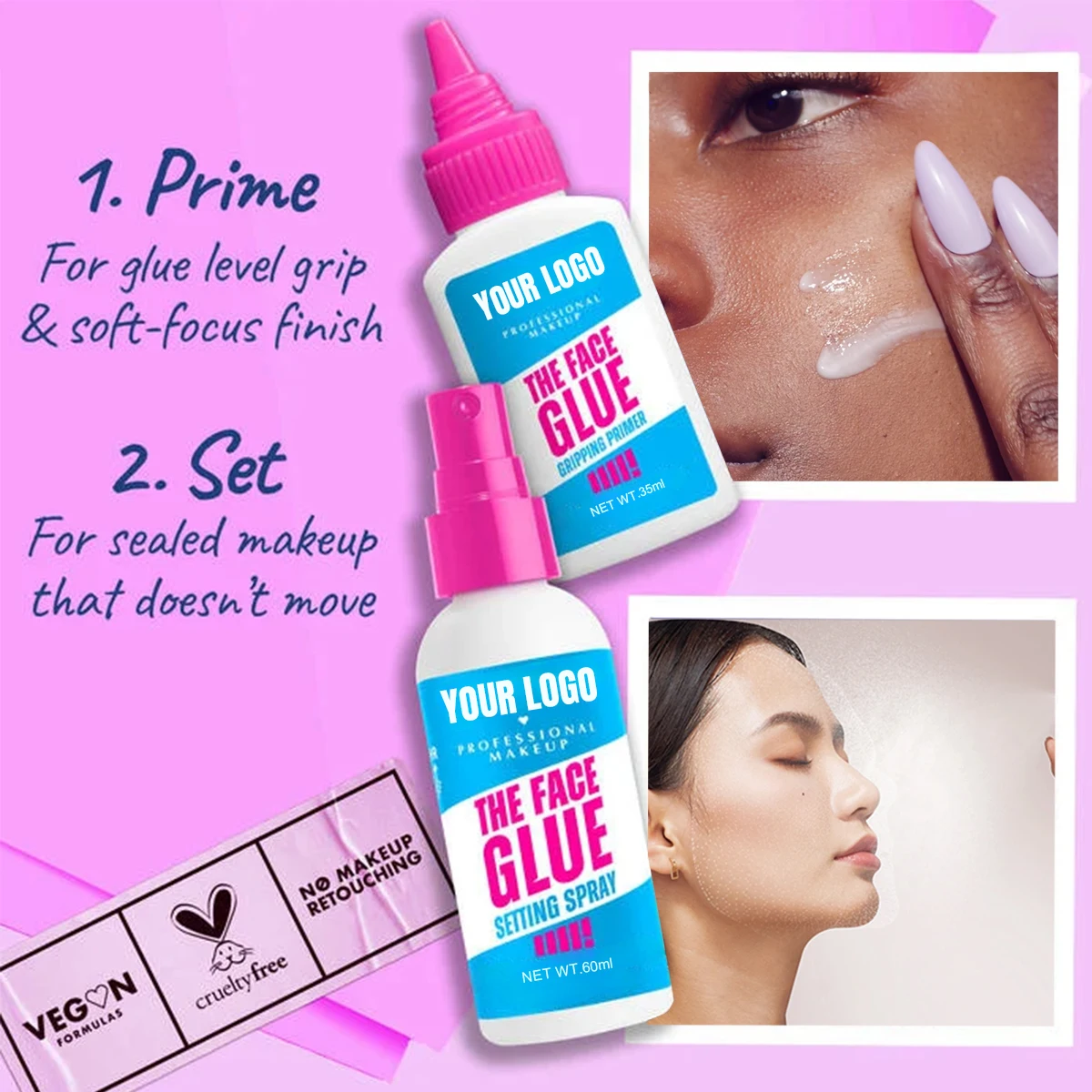 Either Vegan Waterproof Long Lasting Makeup Setting Spray Foundation Glued Hydration No Sticky Face Glue Gripping Primer