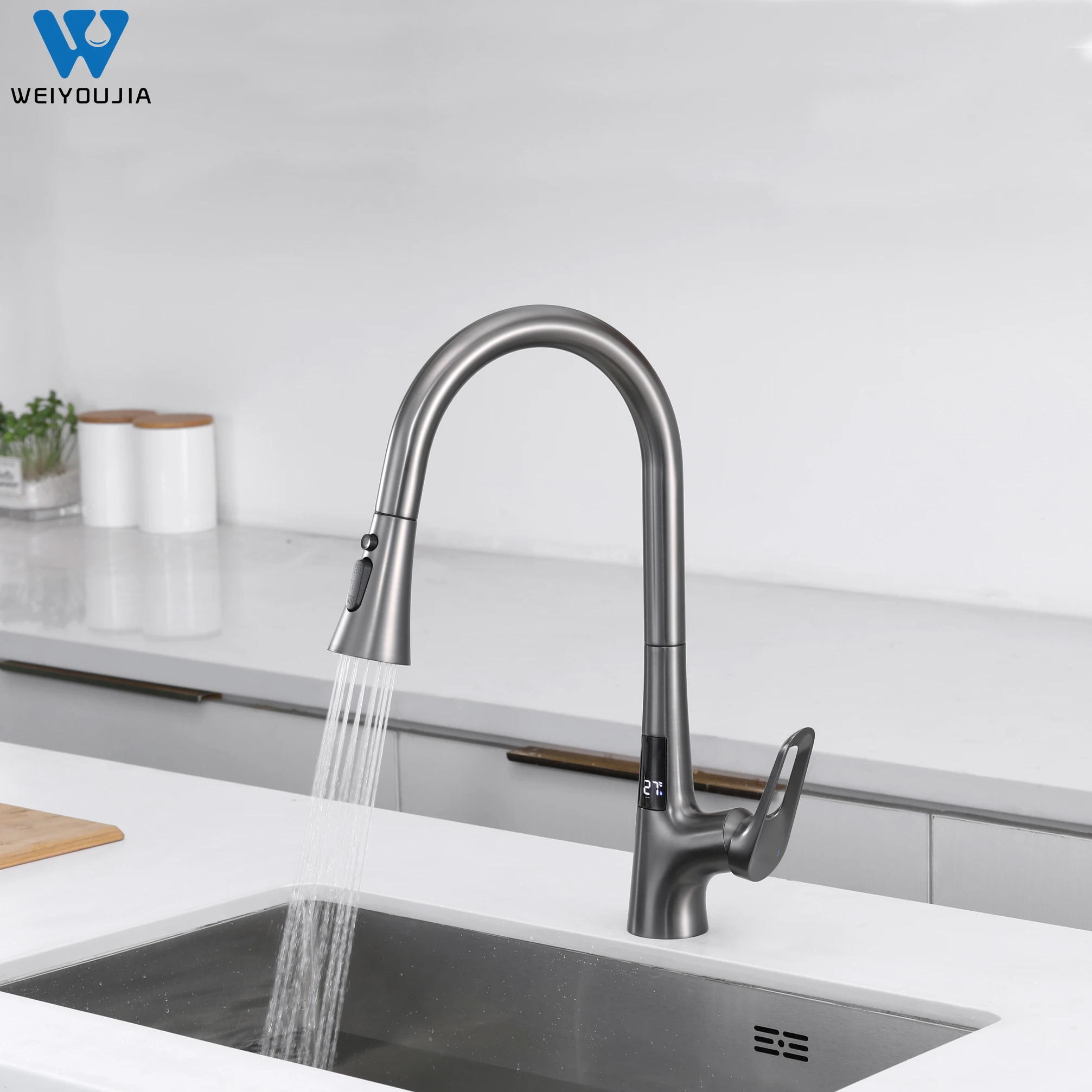 Hands-Free Single Handle Motion Sensor Smart Touchless Kitchen Faucet with Pull Down Sprayer