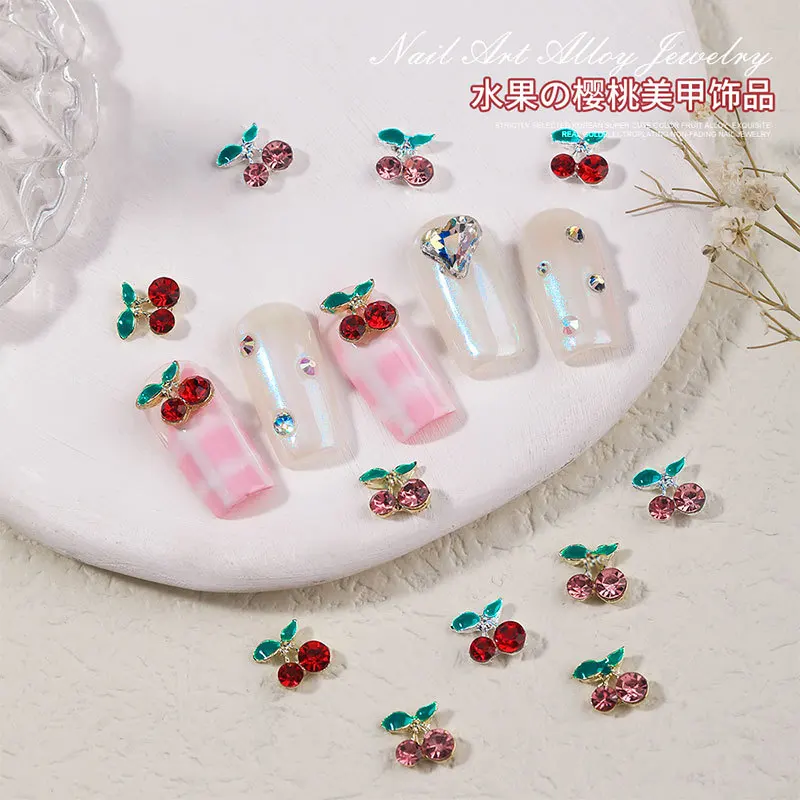 3D alloy cherry nail art charms red-cherry nail accessories 3D nail art jewelry