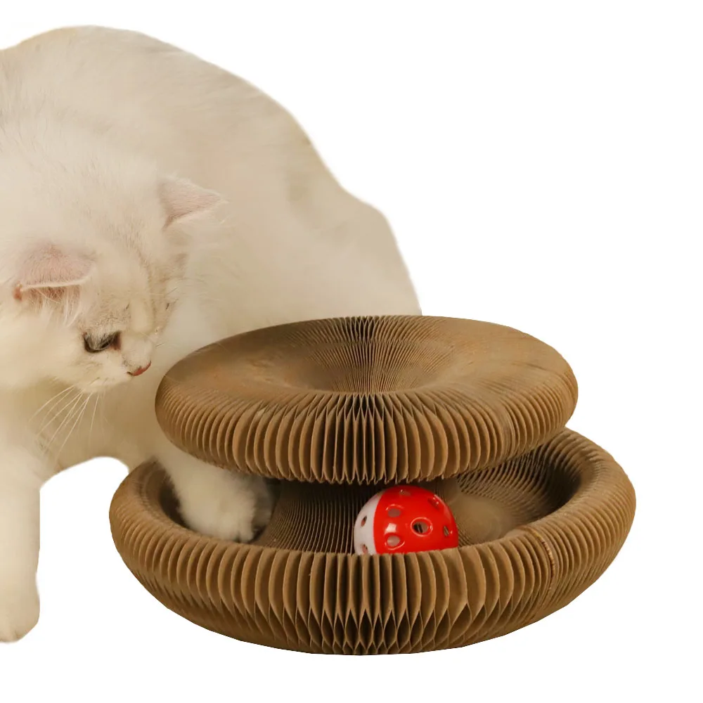 Best Selling Hoopet Deformable Cat Scratcher Corrugated Cardboard Turntable Toys