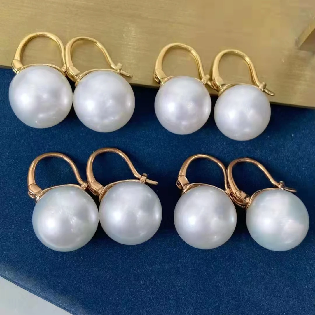 SGARIT Fine gold earring jewelry 18k yellow gold diamond ear stud 12-13mm Australian natural white pearl hot sale jewellery