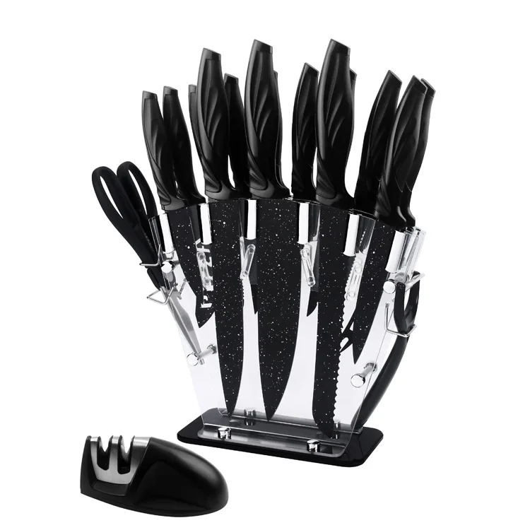 17Pcs Kitchen Knife Set Stainless Steel Chef Knife Set With Acrylic Block and Sharpener