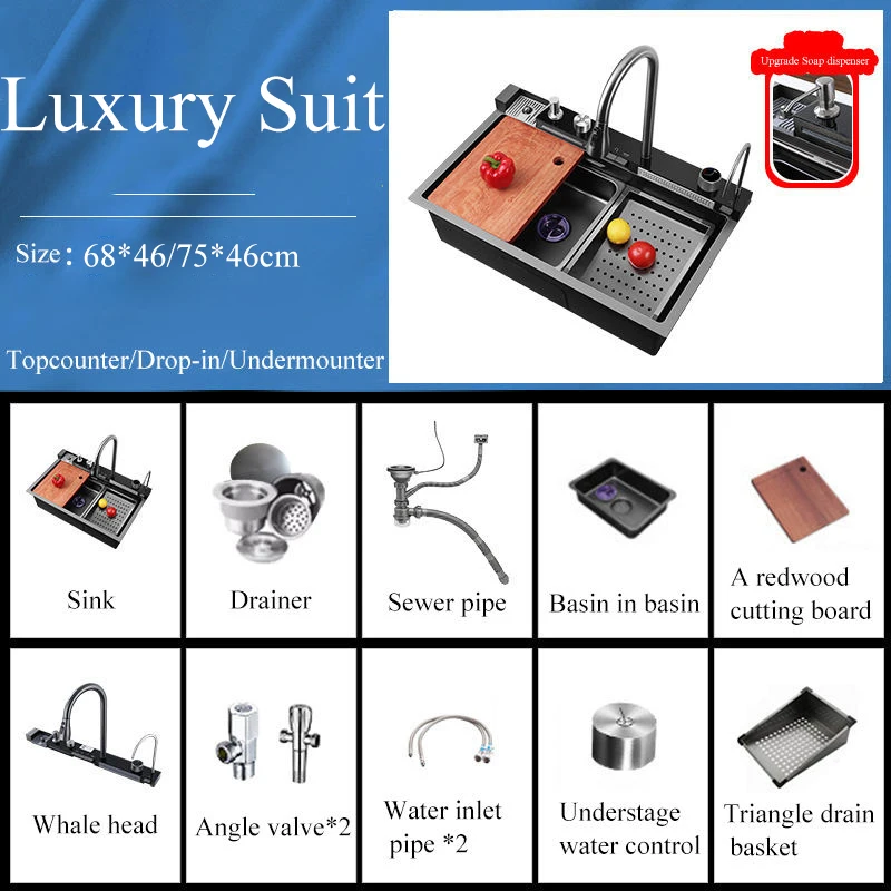 Discount Electronic Digital Kitchen Sink Touch Panel Cup Washer Kitchen Sink