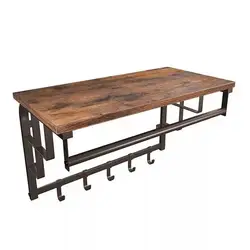 Jiuhe Entryway Hallway Bedroom Bathroom Living Room Customized Vintage Wooden Rustic Towel Floating Wall Mounted Coat Rack Shelf