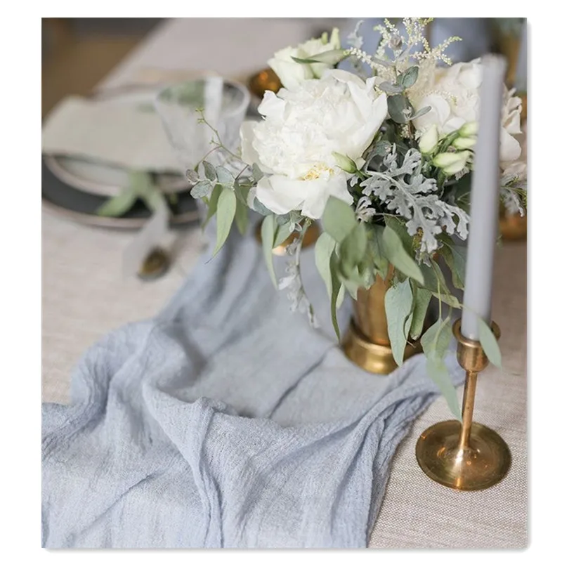 Rustic tablecloth birthday party cotton gauze runner table runner for wedding